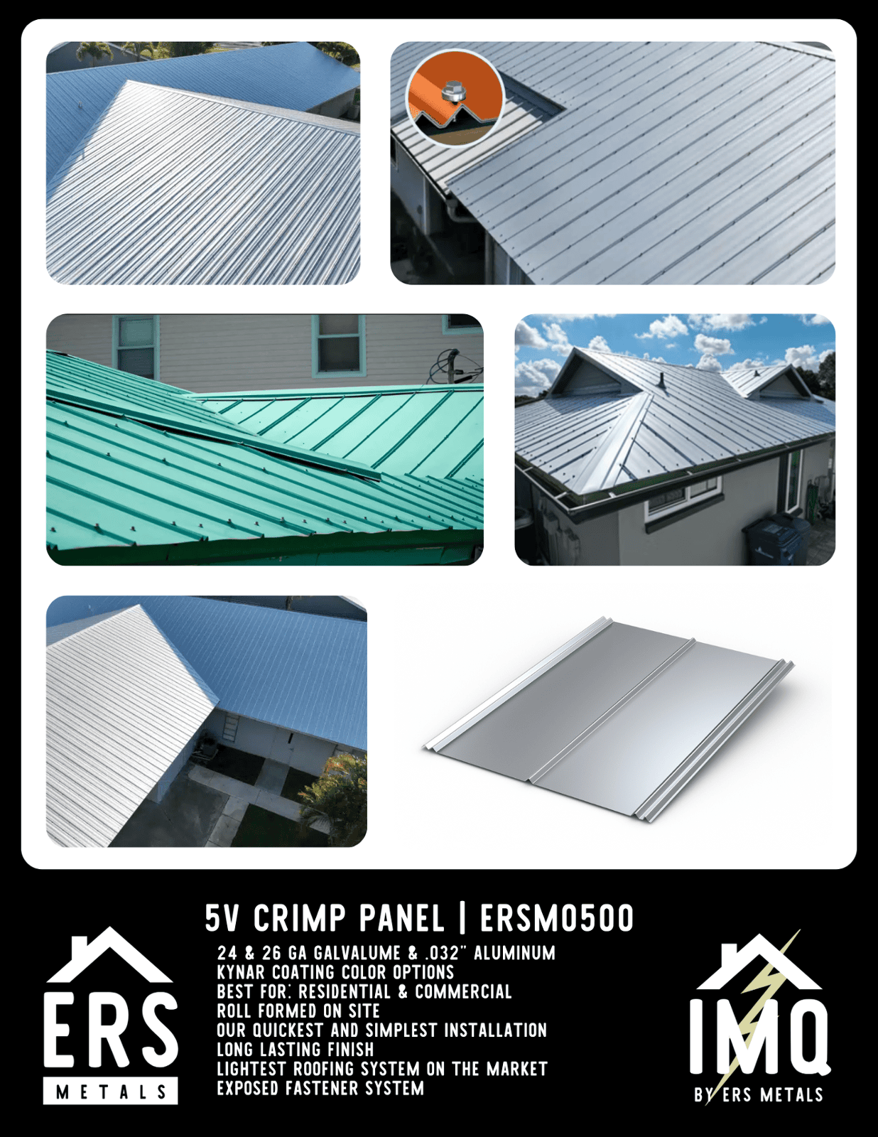 ERSM0500 5v crimp metal roofing panel. get this metal roofing system now with Instant metal quote IMQ platform for fast and accurate quoting