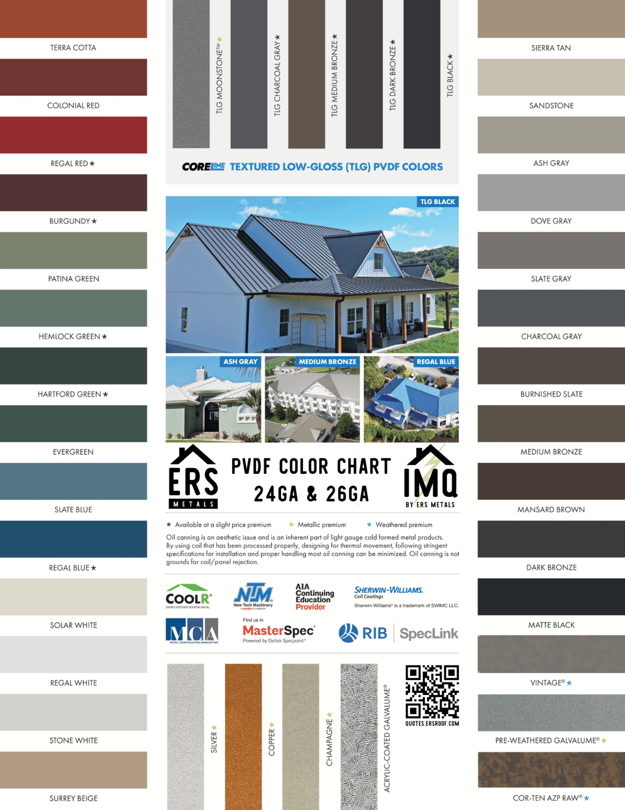 ERS Metals premium PVDF color selection. Get your metal roofing project with superior color coatings from ERS Metals. Warranties available for premium color options